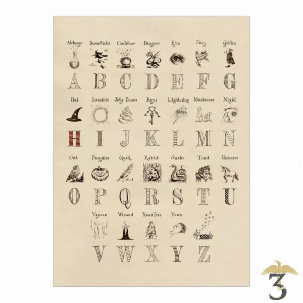 AFFICHE ALPHABET MINALIMA - Les Trois Reliques, magasin Harry Potter - Photo N°1