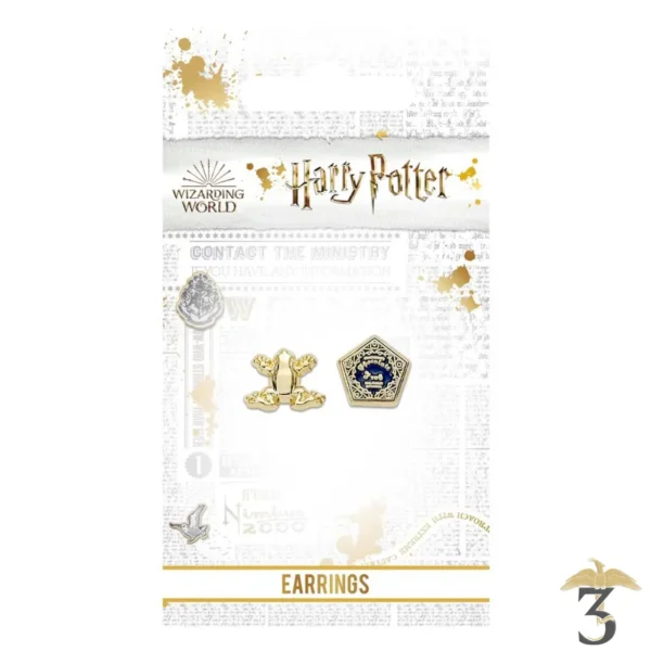 BOUCLES D´OREILLES CHOCOGRENOUILLE + BOITE PLAQUE OR - Les Trois Reliques, magasin Harry Potter - Photo N°1