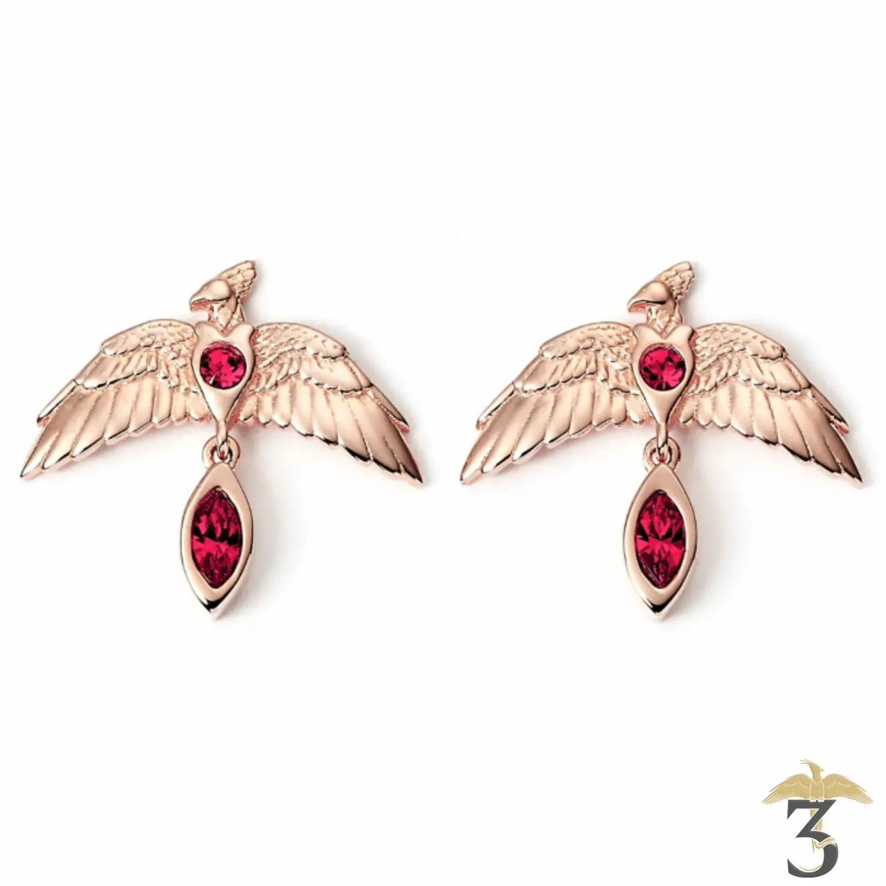 Boucles d’oreilles fumseck en argent sterling plaque or rose avec cristaux - Les Trois Reliques, magasin Harry Potter - Photo N°1