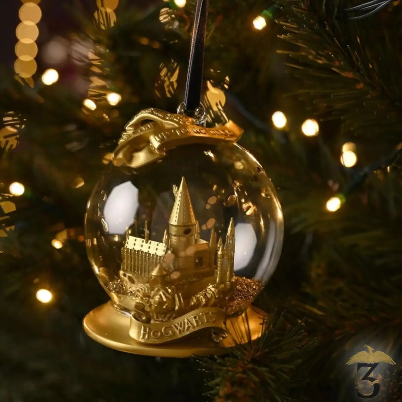Boule de noël lumineuse château poudlard doré - Les Trois Reliques, magasin Harry Potter - Photo N°4