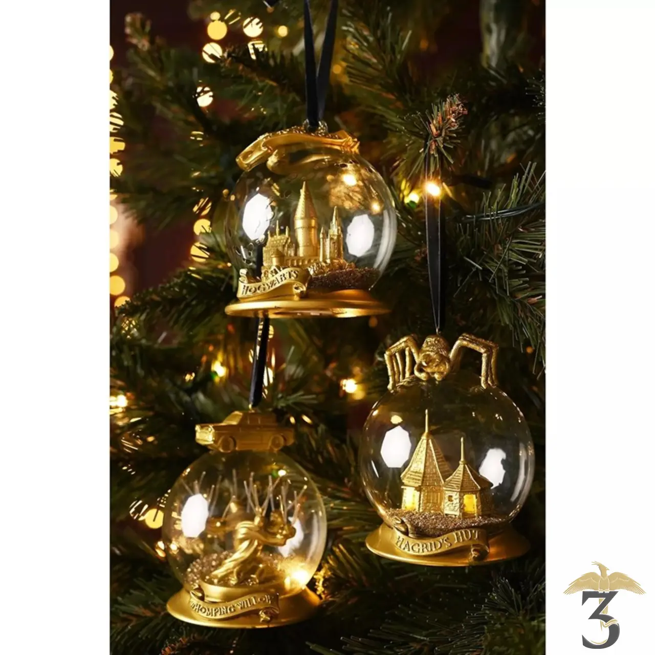 Boule de noël lumineuse hute d’hagrid dorée - Les Trois Reliques, magasin Harry Potter - Photo N°4