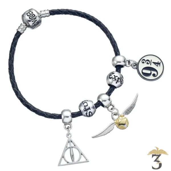 BRACELET CHARMS CUIR NOIR-RELIQUES - Les Trois Reliques, magasin Harry Potter - Photo N°1
