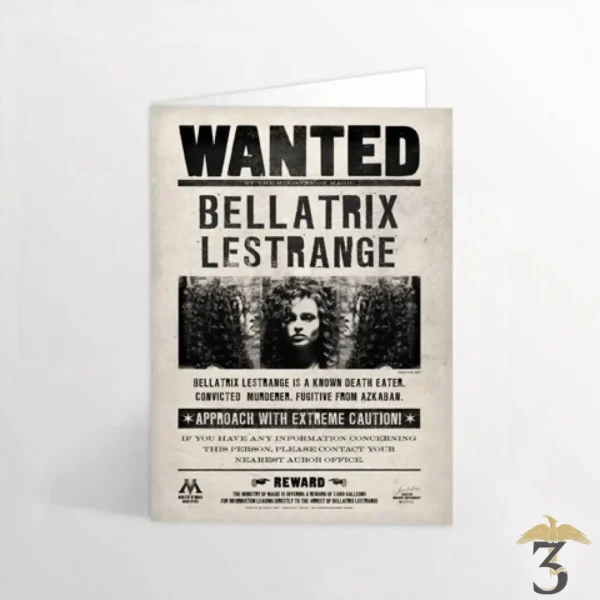 Carte de voeux lenticulaire - Bellatrix Lestrange Wanted - Les Trois Reliques, magasin Harry Potter - Photo N°1