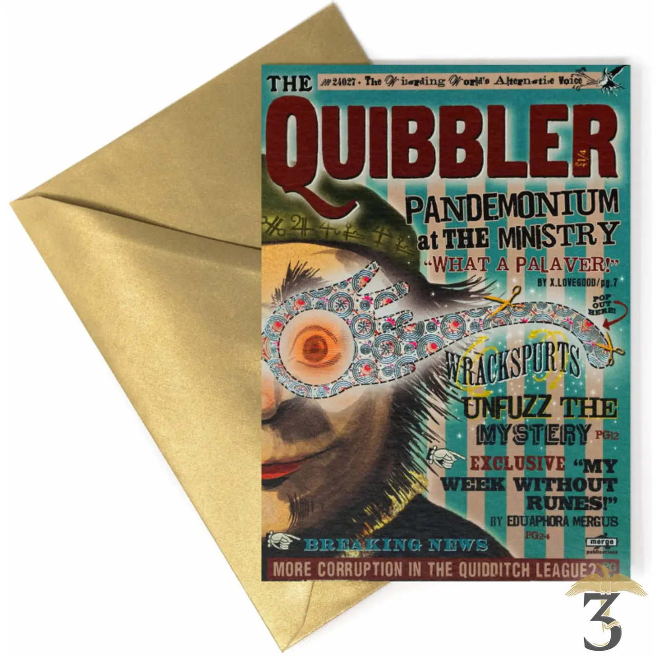 Carte de voeux the quibbler minalima - Les Trois Reliques, magasin Harry Potter - Photo N°1