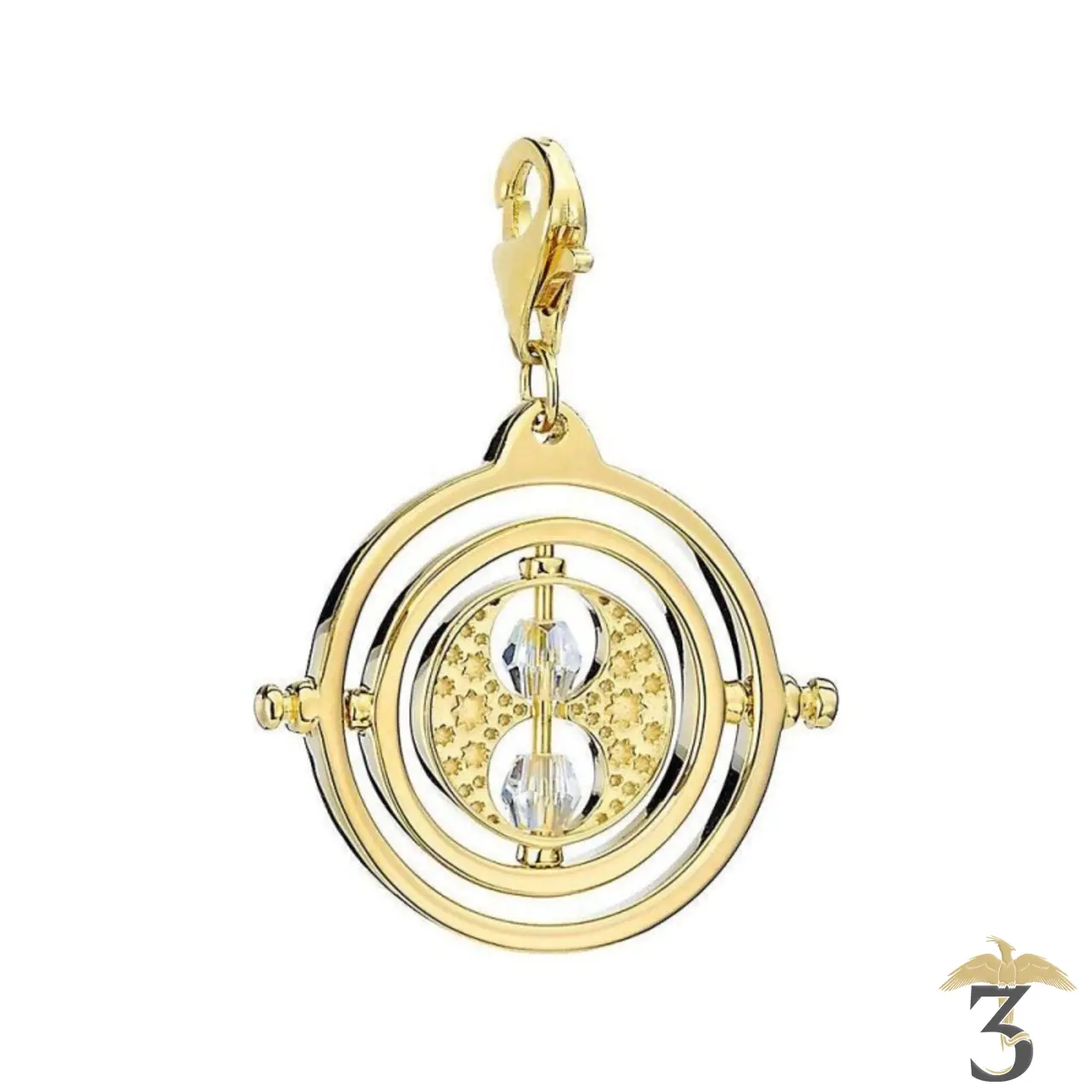 Charm retourneur de temps argent sterling plaqué or + cristaux - Les Trois Reliques, magasin Harry Potter - Photo N°1
