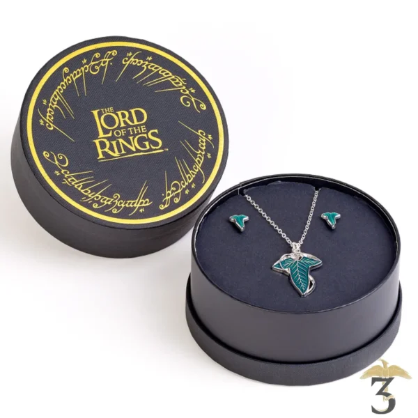 Coffret feuille de lorien boucles d oreilles et collier – le seigneur des anneaux - Les Trois Reliques, magasin Harry Potter - Photo N°1