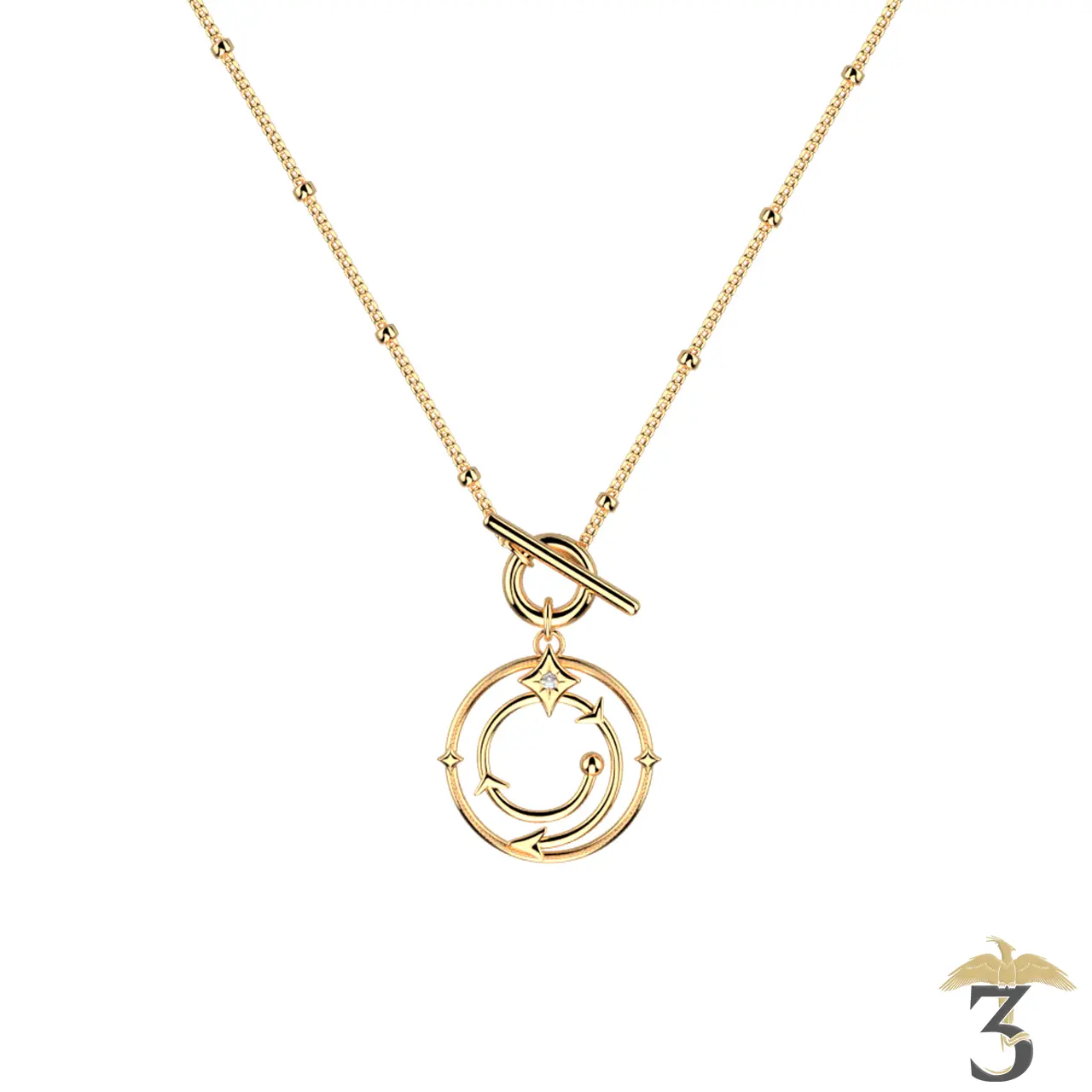 Collier enchantement dorée avec cuir – les georgettes x harry potter - Les Trois Reliques, magasin Harry Potter - Photo N°1