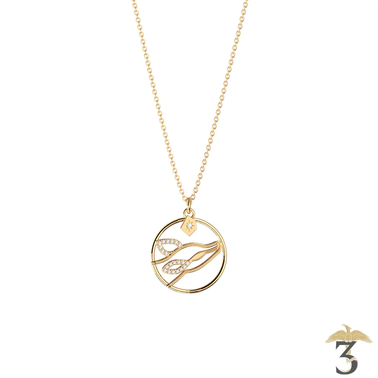 Collier patronus biche dorée avec cuir – les georgettes x harry potter - Les Trois Reliques, magasin Harry Potter - Photo N°1