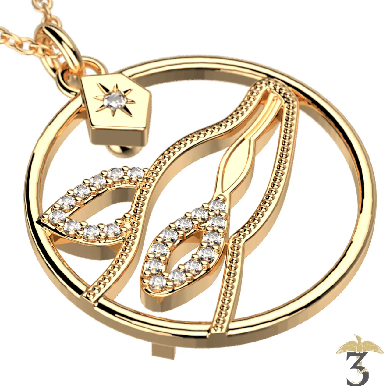 Collier patronus biche dorée avec cuir – les georgettes x harry potter - Les Trois Reliques, magasin Harry Potter - Photo N°2