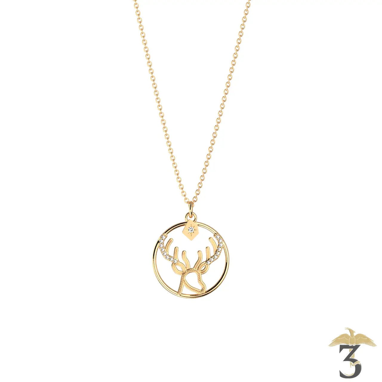 Collier patronus cerf dorée avec cuir – les georgettes x harry potter - Les Trois Reliques, magasin Harry Potter - Photo N°1