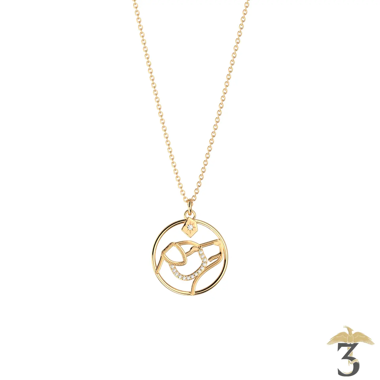 Collier patronus chien dorée avec cuir – les georgettes x harry potter - Les Trois Reliques, magasin Harry Potter - Photo N°1