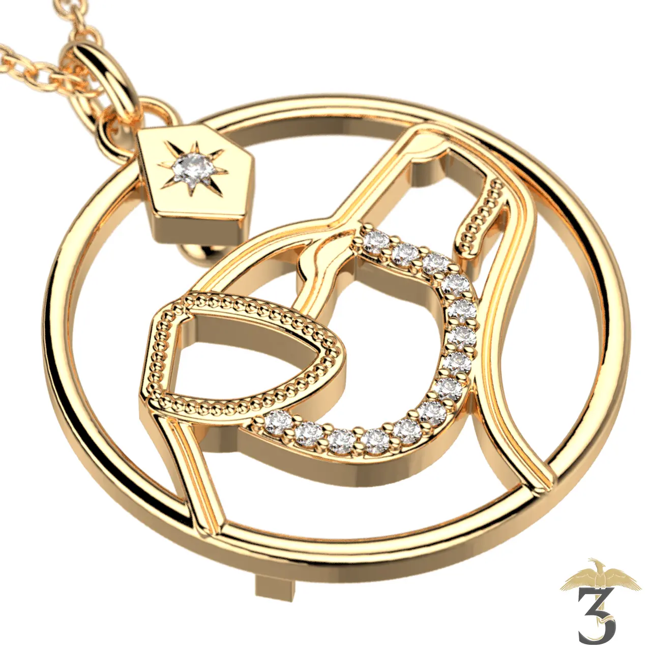 Collier patronus chien dorée avec cuir – les georgettes x harry potter - Les Trois Reliques, magasin Harry Potter - Photo N°2