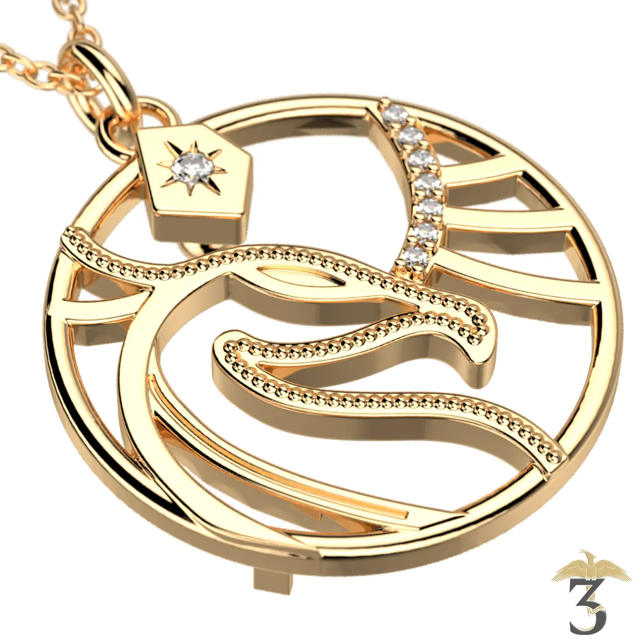 Collier patronus phoenix dorée avec cuir – les georgettes x harry potter - Les Trois Reliques, magasin Harry Potter - Photo N°2