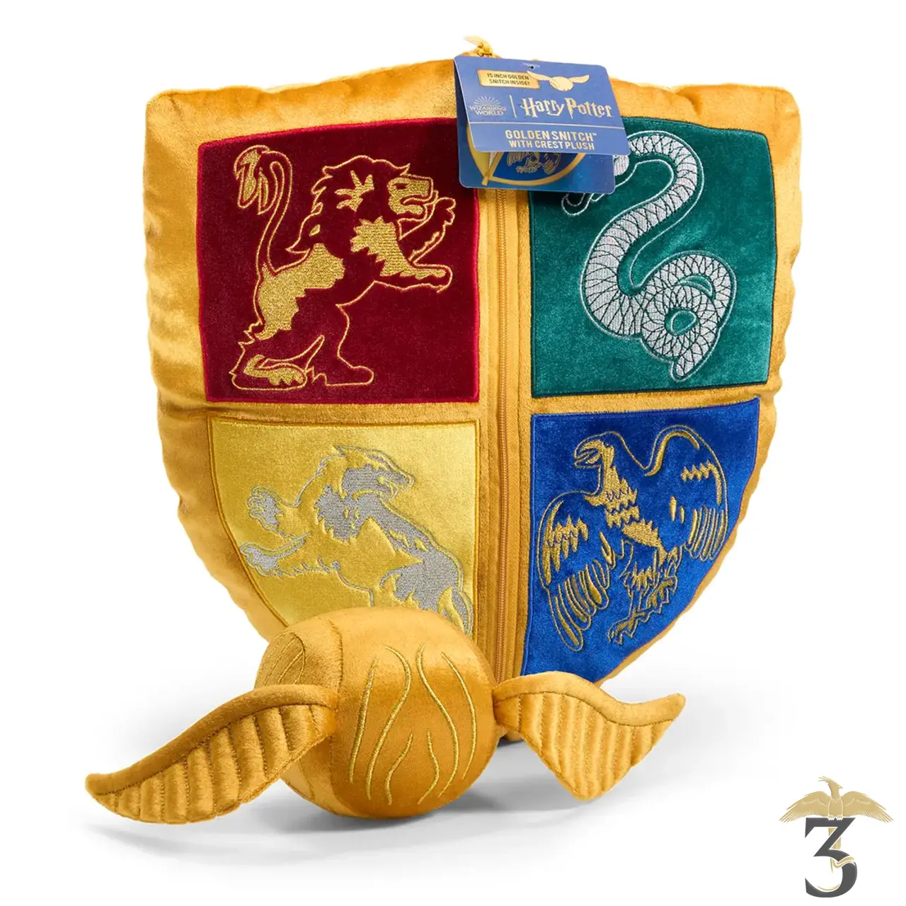 Coussin blason de poudlard et vif d or - Les Trois Reliques, magasin Harry Potter - Photo N°1