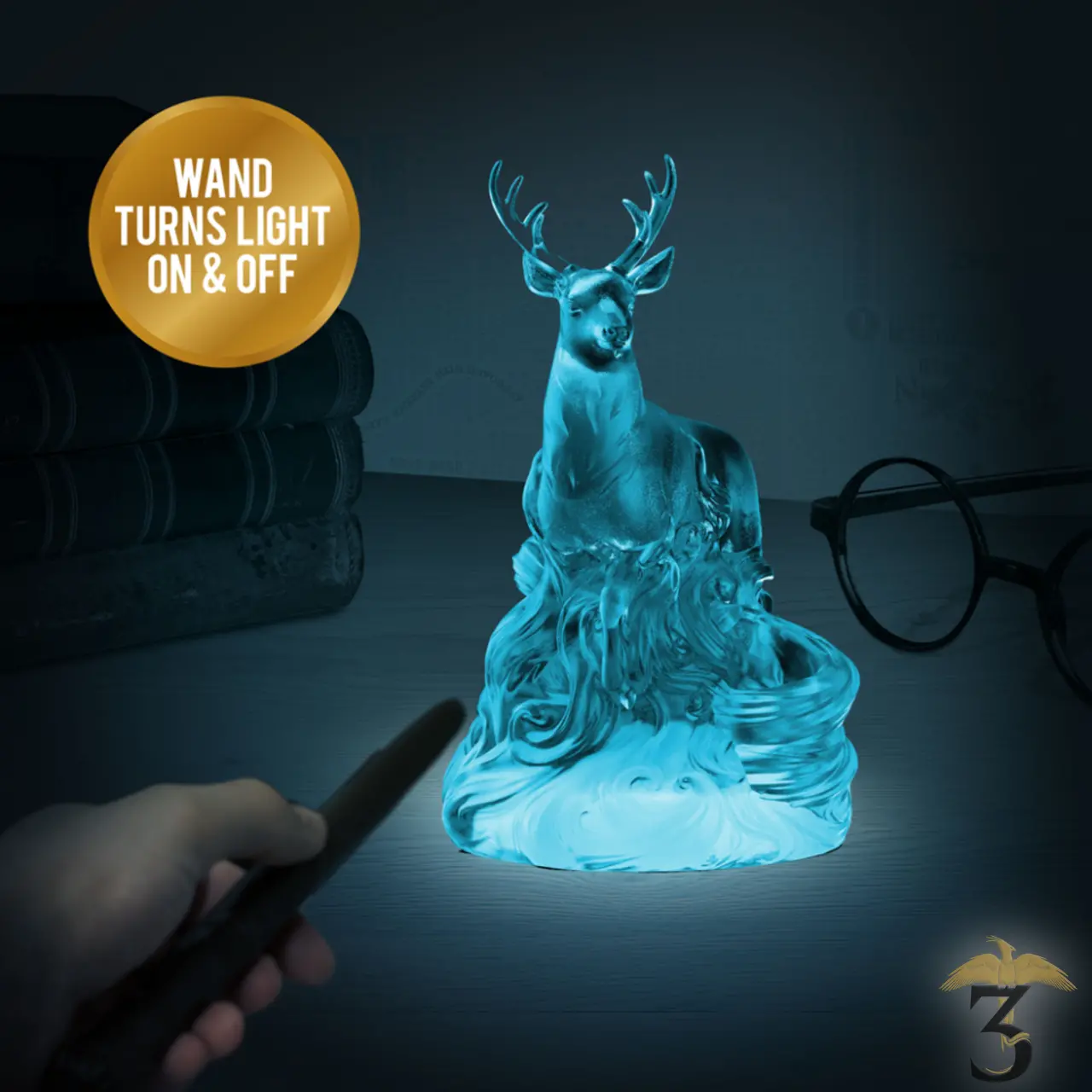 Lampe patronus cerf avec télécommande baguette - Les Trois Reliques, magasin Harry Potter - Photo N°1