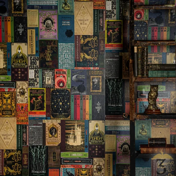 Papier peint Minalima Couvertures de Livres de Poudlard - Les Trois Reliques, magasin Harry Potter - Photo N°1