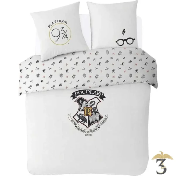 Parure housse de couette blanc hogwarts en coton - Les Trois Reliques, magasin Harry Potter - Photo N°1