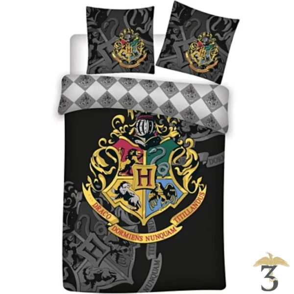 Parure housse de couette poudlard noir/blanc - Les Trois Reliques, magasin Harry Potter - Photo N°1