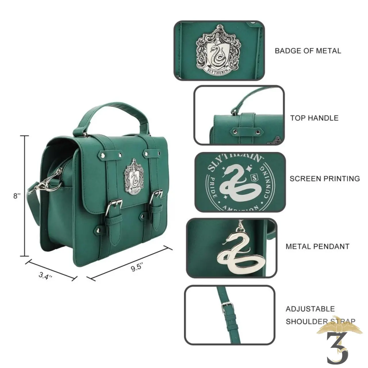 Sac à main pochette a breloque serpentard - Les Trois Reliques, magasin Harry Potter - Photo N°4