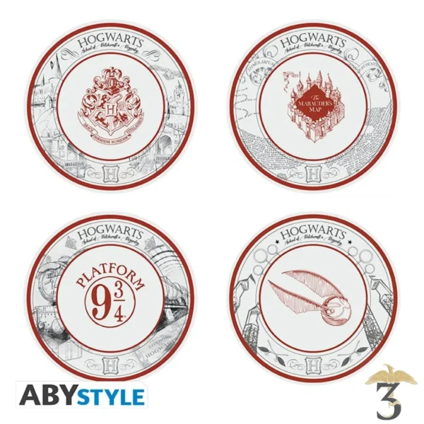 Set 4 assiettes Harry Potter en porcelaine - Les Trois Reliques, magasin Harry Potter - Photo N°1