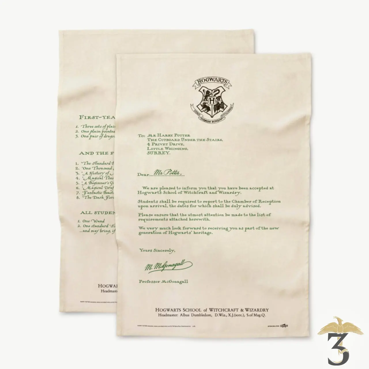 Set de 2 torchons lettre d’acceptation de poudlard minalima - Les Trois Reliques, magasin Harry Potter - Photo N°1