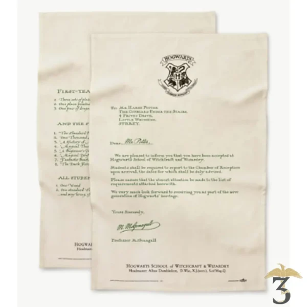 Set de 2 torchons lettre d’acceptation de poudlard minalima - Les Trois Reliques, magasin Harry Potter - Photo N°3