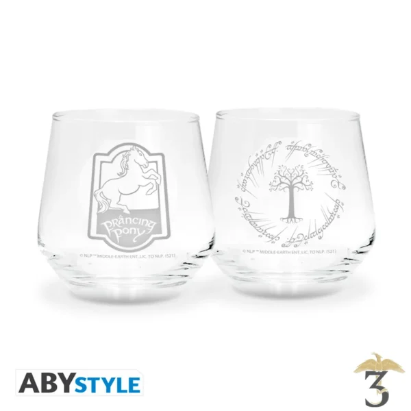 Set de 2 verres poney fringant & gondor – le seigneur des anneaux - Les Trois Reliques, magasin Harry Potter - Photo N°1