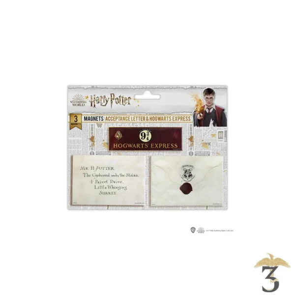 Set de 3 magnet lettre d’acceptation a poudlard + plateforme 9 3/4 - Les Trois Reliques, magasin Harry Potter - Photo N°1