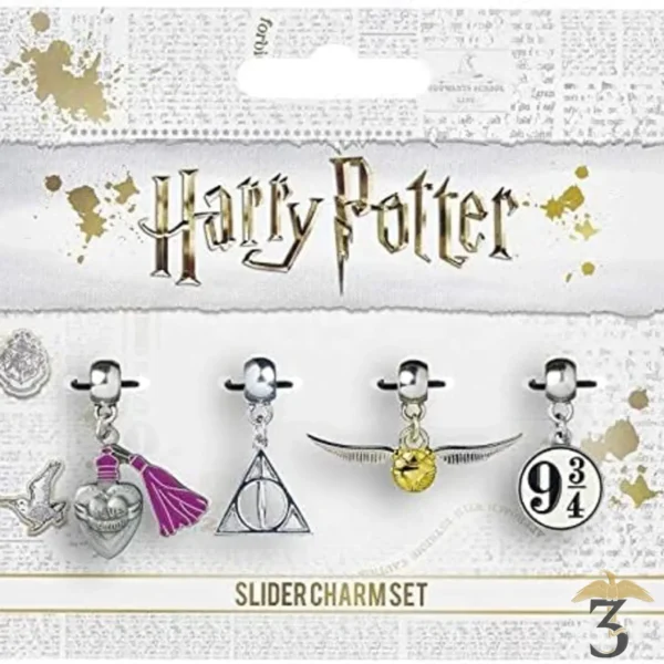 Set de 4 charms slider pour collier et bracelet - Les Trois Reliques, magasin Harry Potter - Photo N°1