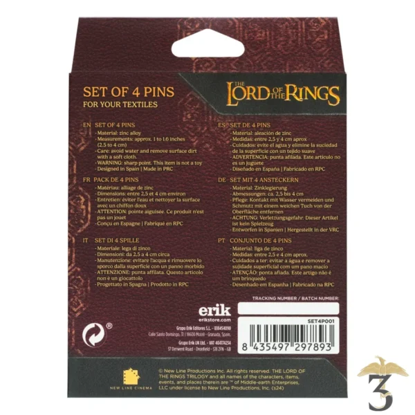 Set de 4 pins – le seigneur des anneaux - Les Trois Reliques, magasin Harry Potter - Photo N°3
