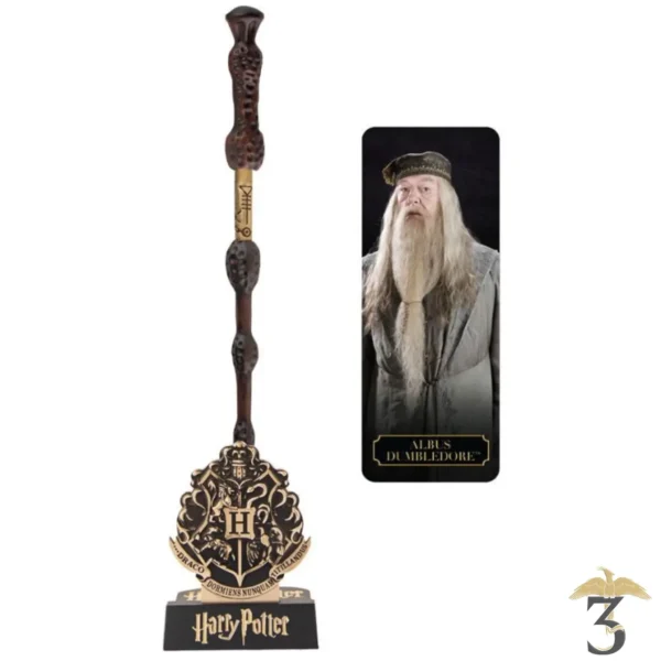 STYLO BAGUETTE ALBUS DUMBLEDORE AVEC SOCLE & MARQUE PAGE LENTICULAIRE - Les Trois Reliques, magasin Harry Potter - Photo N°1