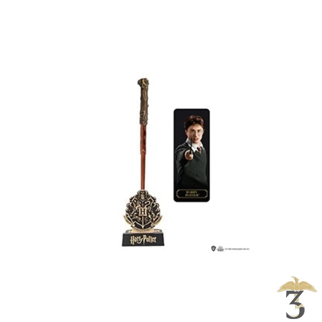 STYLO BAGUETTE HARRY POTTER AVEC SOCLE & MARQUE PAGE LENTICULAIRE - Les Trois Reliques, magasin Harry Potter - Photo N°1