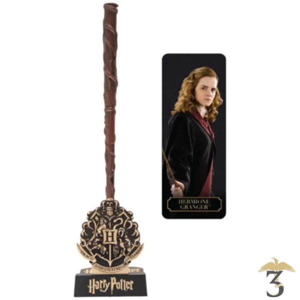 STYLO BAGUETTE HERMIONE GRANGER AVEC SOCLE & MARQUE PAGE LENTICULAIRE - Les Trois Reliques, magasin Harry Potter - Photo N°1