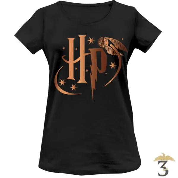 T-SHIRT FEMME HP BLACK/GOLD - Les Trois Reliques, magasin Harry Potter - Photo N°1